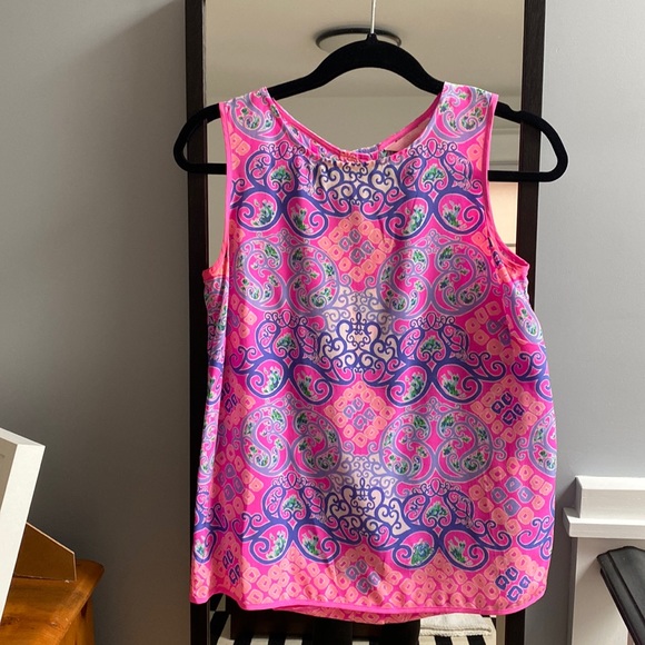 Lilly Pulitzer Iona Blouse Womens XS Silk Behind The Gates Sleeveless Pink - Picture 2 of 6